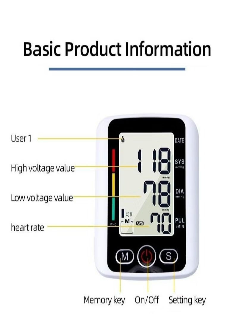 Digital Blood Pressure Monitor，Voice Portable LED Upper Arm Blood Pressure Monitor  Adjustable Blood Pressure Cuff Automatic Digital Wrist Blood Pressure monitor LCD Display Home BP Monitor,Memory Voice Prompt