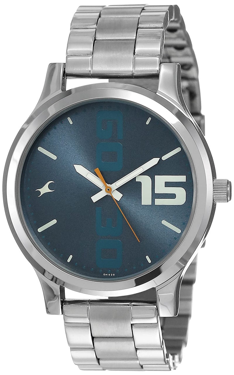 Fastrack Bold Quartz Analog Blue Dial Silver Stainless Steel Strap Watch for Guys - NT38051SM05 - Image 1