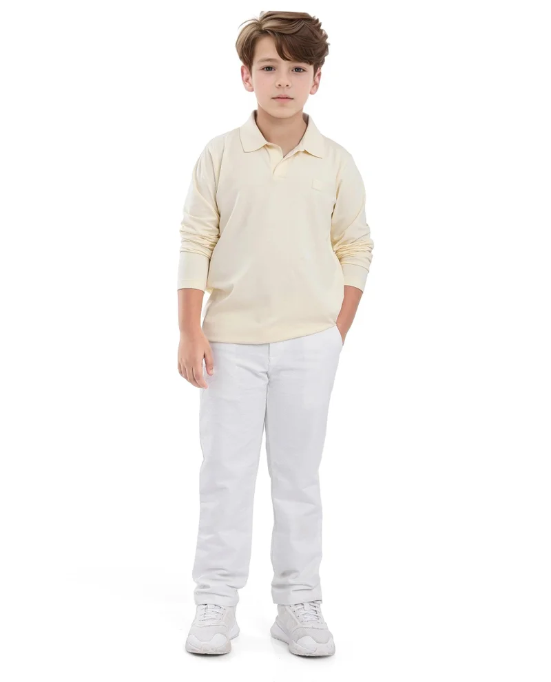 Rare Ones Rare Ones Kids Flit Pastel Yellow Cotton Poly Full Sleeve Polo Neck Solid Polo