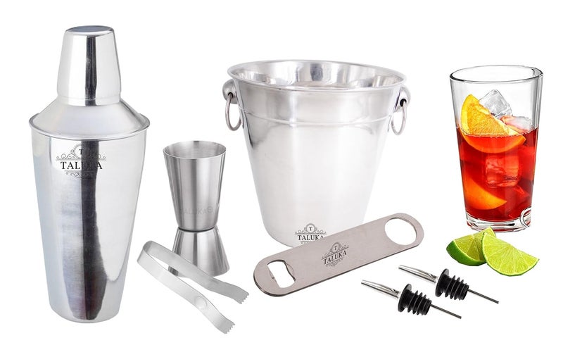 Taluka Bar Set Stainless Steel Cocktail Shaker 500ml Peg Measure Bottle Opener Tong Ice Bucket 7 PC Set - Image 1
