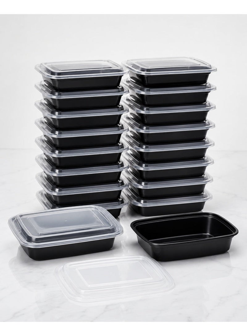vsell24 Pack of 50 Black 12oz Rectangular Food Containers with Lids Disposable Microwave Safe Leak Proof Meal Prep Takeaway Storage Boxes for Restaurants Catering and Delivery - Image 3