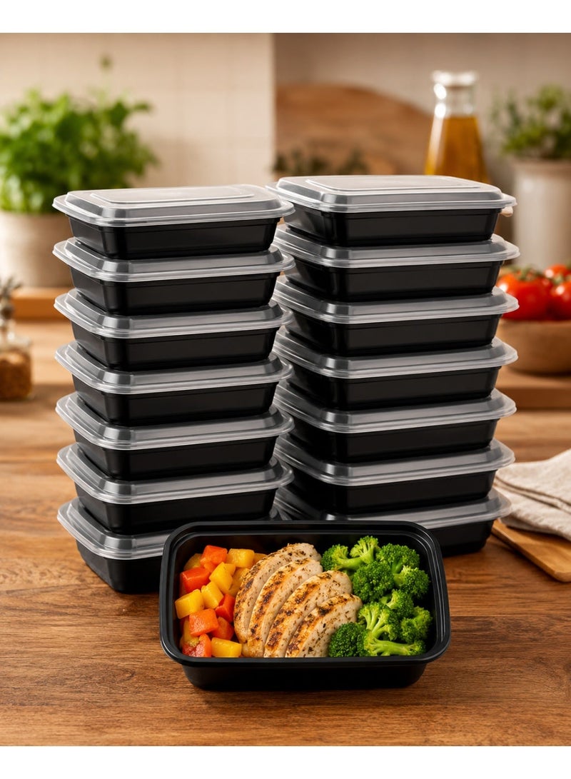 vsell24 Pack of 50 Black 12oz Rectangular Food Containers with Lids Disposable Microwave Safe Leak Proof Meal Prep Takeaway Storage Boxes for Restaurants Catering and Delivery - Image 1