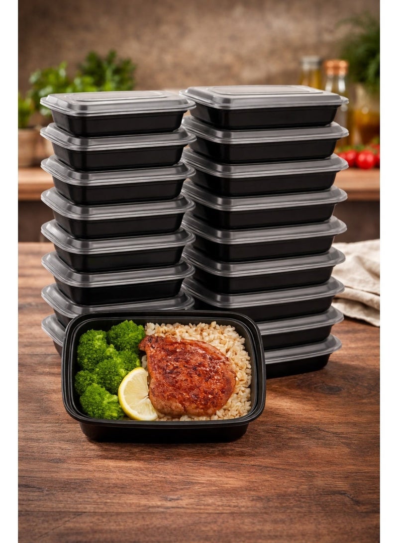 vsell24 Pack of 50 Black 12oz Rectangular Food Containers with Lids Disposable Microwave Safe Leak Proof Meal Prep Takeaway Storage Boxes for Restaurants Catering and Delivery - Image 2