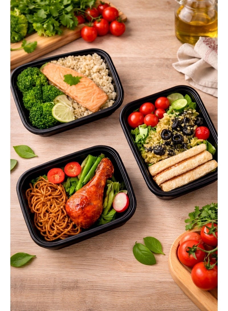vsell24 Pack of 50 Black 12oz Rectangular Food Containers with Lids Disposable Microwave Safe Leak Proof Meal Prep Takeaway Storage Boxes for Restaurants Catering and Delivery - Image 4