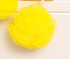 Premium Bath Loofah Set with Long Handle Brush, Round Sponge, Braided Belt Scrubber, Yellow and White, Pack of 3 - Image 3