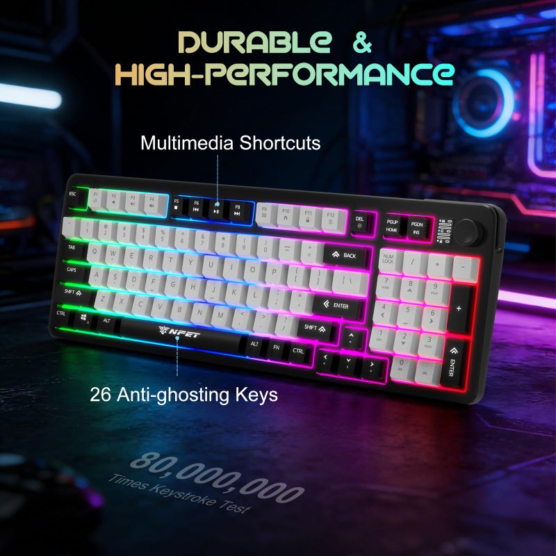NPET Wired Keyboard and Mouse Combo, 98 Keys Mechanical Feel Quiet Membrane Keyboard with Knob, Double-Shot Keycaps, Spill-Resistant, 26-Key Rollover, RGB Backlight for PC/Mac Gamers - Image 5