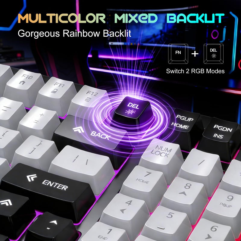 NPET Wired Keyboard and Mouse Combo, 98 Keys Mechanical Feel Quiet Membrane Keyboard with Knob, Double-Shot Keycaps, Spill-Resistant, 26-Key Rollover, RGB Backlight for PC/Mac Gamers - Image 2