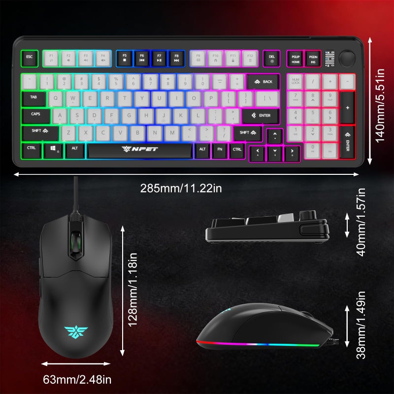NPET Wired Keyboard and Mouse Combo, 98 Keys Mechanical Feel Quiet Membrane Keyboard with Knob, Double-Shot Keycaps, Spill-Resistant, 26-Key Rollover, RGB Backlight for PC/Mac Gamers - Image 4