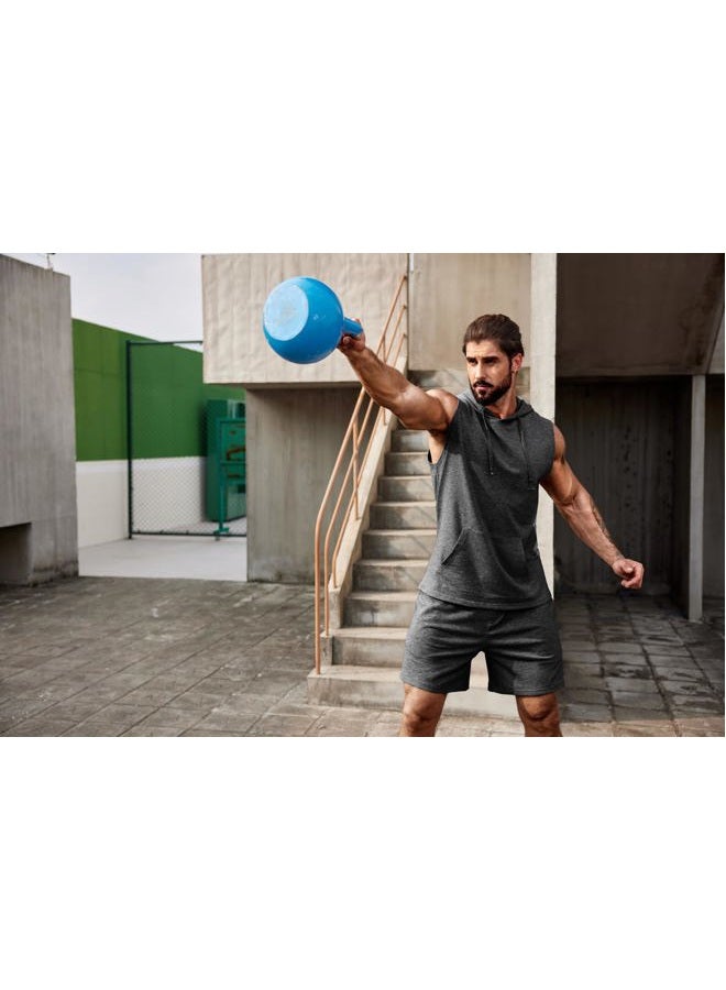 COOFANDY Mens Sleeveless Workout Hoodie Shorts Set 2 Piece Outfits Hooded Tank Tops Gym Tracksuit Sweatsuits, Dark Grey, L - Image 4