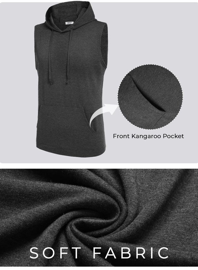 COOFANDY Mens Sleeveless Workout Hoodie Shorts Set 2 Piece Outfits Hooded Tank Tops Gym Tracksuit Sweatsuits, Dark Grey, L - Image 5