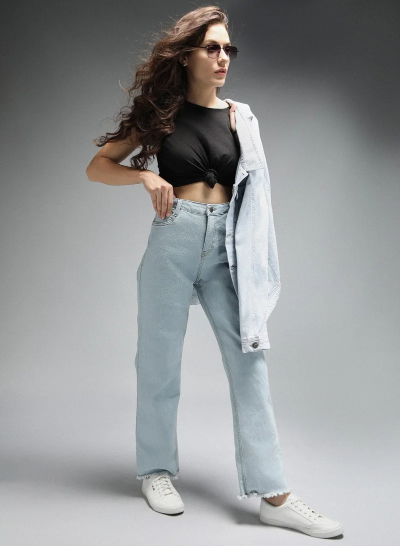 HIGH STAR Straight Fit Indigo Jeans for Women with High-Rise and Clean Look