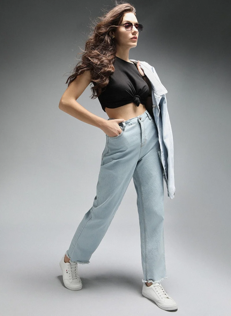 HIGH STAR Straight Fit Indigo Jeans for Women with High-Rise and Clean Look