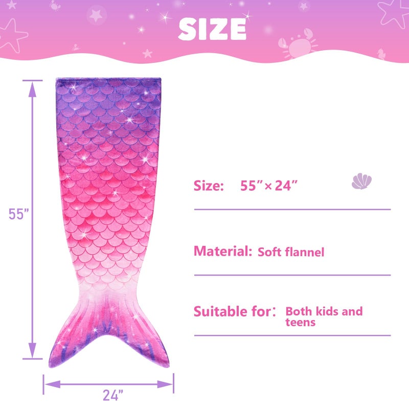 WERNNSAI Mermaid Tail Blanket - Mermaid Wearable Blankets for Kids Girls Soft Flannel Mermaid Scale Sleeping Bags All Seasons Snuggle Blanket (Purple & Pink) - Image 4