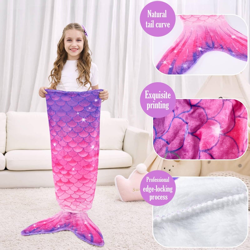 WERNNSAI Mermaid Tail Blanket - Mermaid Wearable Blankets for Kids Girls Soft Flannel Mermaid Scale Sleeping Bags All Seasons Snuggle Blanket (Purple & Pink) - Image 5