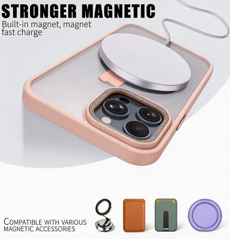 for iPhone 16 Case Compatible with MagSafe,Magnetic Phone Case for iPhone 16,Diamond Texture Matte Anti-Fingerprint Shockproof Luxury INS Style Protective Cover Baby Pink - Image 2