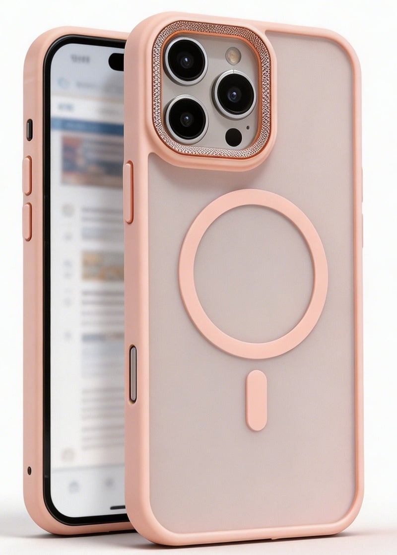 for iPhone 16 Case Compatible with MagSafe,Magnetic Phone Case for iPhone 16,Diamond Texture Matte Anti-Fingerprint Shockproof Luxury INS Style Protective Cover Baby Pink - Image 1