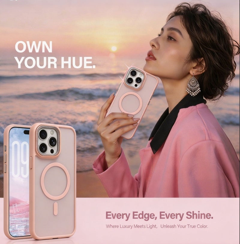 for iPhone 16 Case Compatible with MagSafe,Magnetic Phone Case for iPhone 16,Diamond Texture Matte Anti-Fingerprint Shockproof Luxury INS Style Protective Cover Baby Pink - Image 4