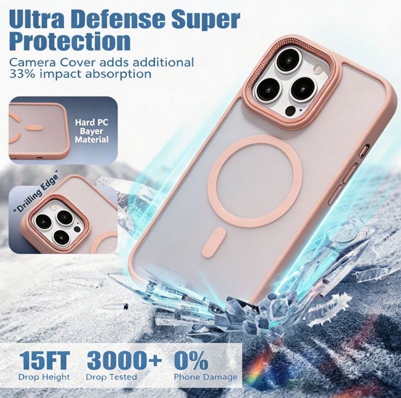 for iPhone 16 Case Compatible with MagSafe,Magnetic Phone Case for iPhone 16,Diamond Texture Matte Anti-Fingerprint Shockproof Luxury INS Style Protective Cover Baby Pink - Image 3