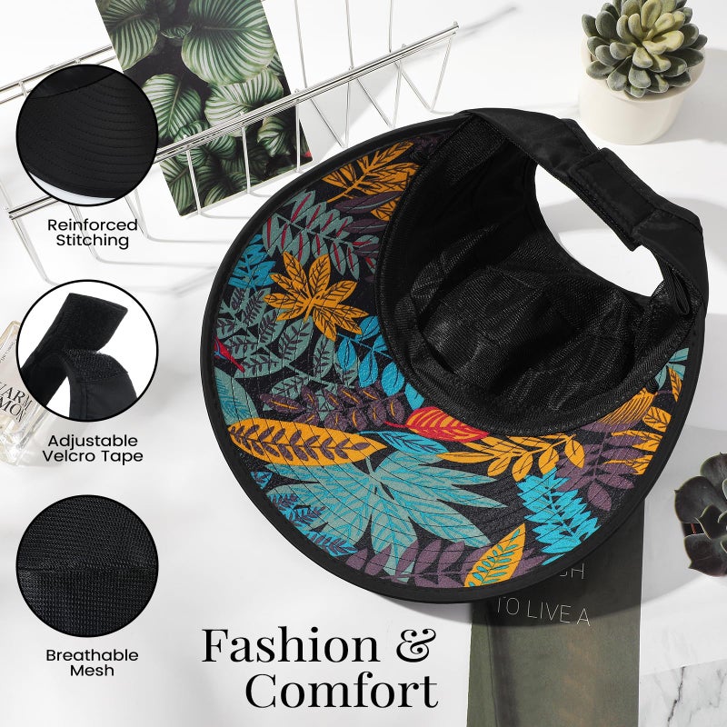 Pleneal Sun Hats for Women, Wide Brim Beach Hats UV Protection, Packable Visor Ponytail Sunhat for Summer, Black - Image 3