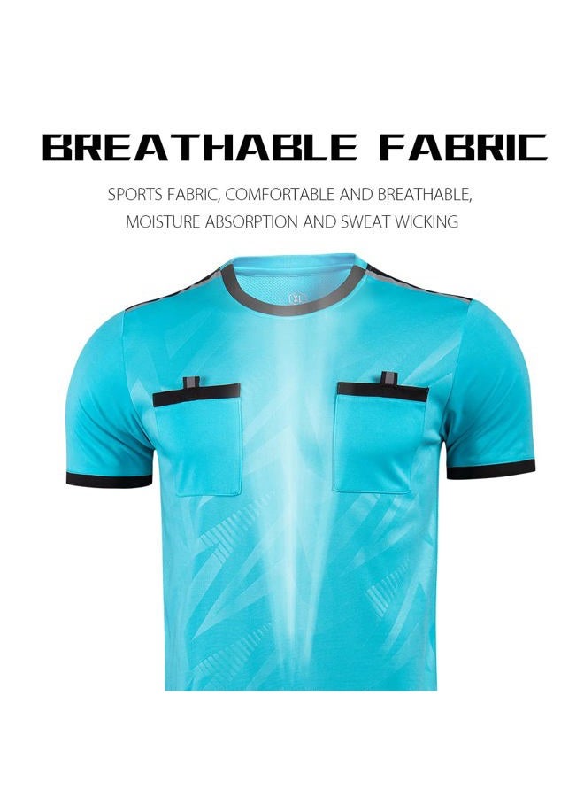Shinestone Referee Uniform Bundle - Men's Soccer Pro Jersey and Shorts for Basketball, Football Sports (Blue, L) - Image 3