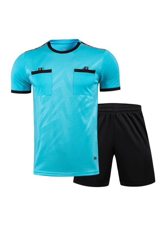 Shinestone Referee Uniform Bundle - Men's Soccer Pro Jersey and Shorts for Basketball, Football Sports (Blue, L) - Image 1
