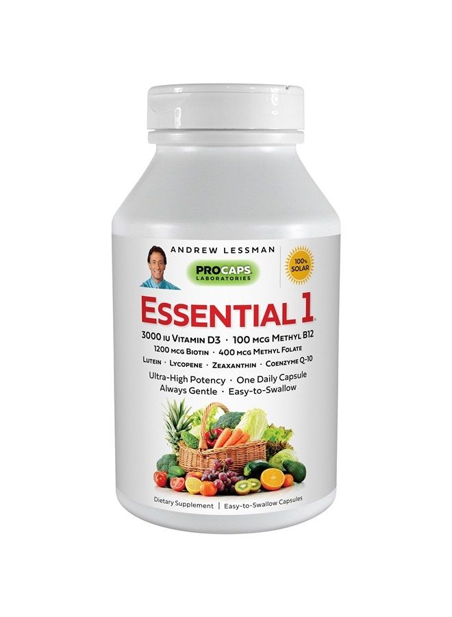 Andrew Lessman Essential-1 Multivitamin 3000 IU Vitamin D3 180 Small Capsules – 100 mcg Methyl B12. CoQ10 Lutein Lycopene Zeaxanthin. High Potency. No Additives. Gentle Ultra-Mild. One Daily Capsule - Image 1