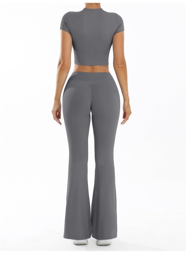 general 2 Pieces Yoga Set Gym Sportswear Workout Clothes Sport Flared Leggings Short Sleeve Tracksuits - Image 4