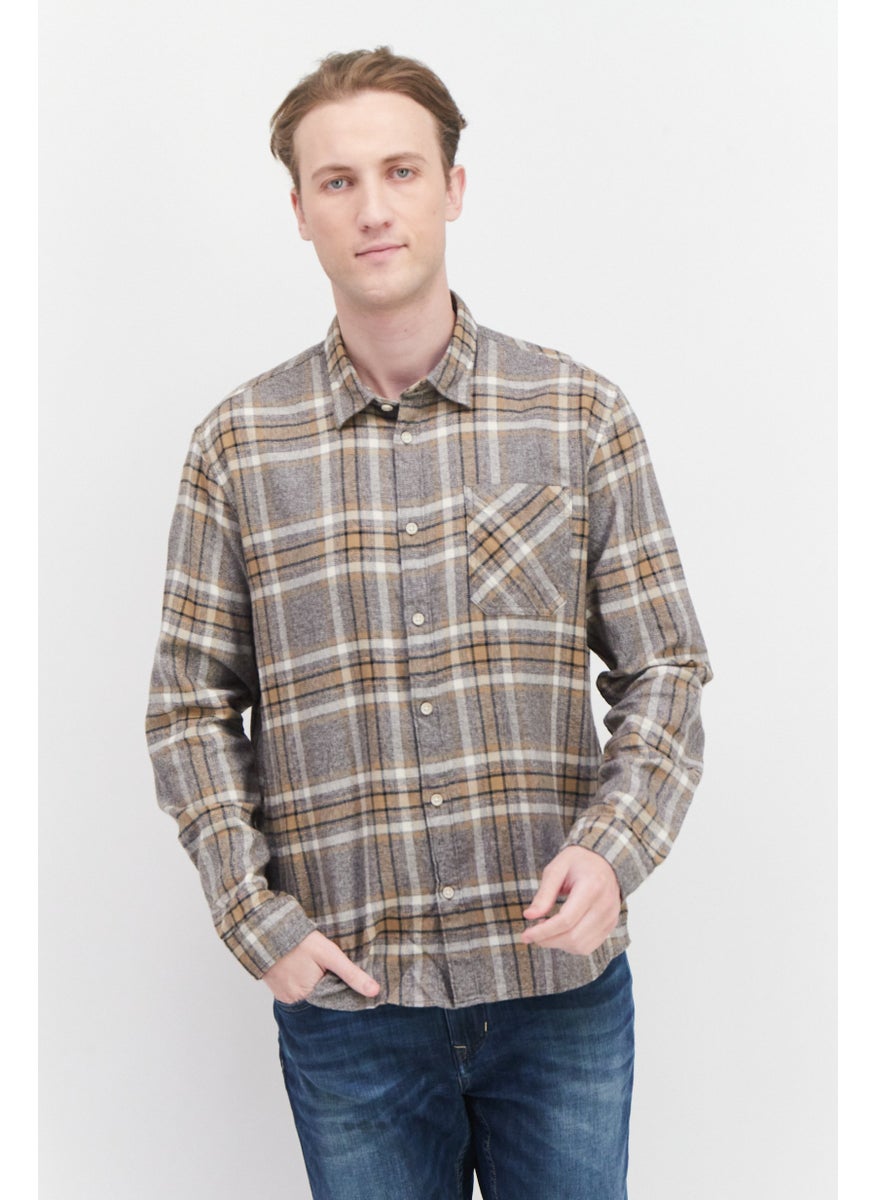 ESPRIT Men Regular Fit Long Sleeves Plaid Casual Shirt, Grey Combo  - Image 1