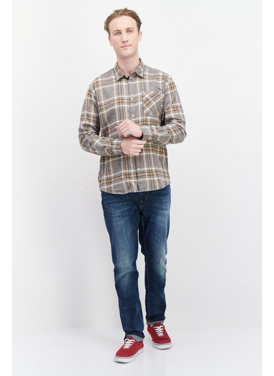 ESPRIT Men Regular Fit Long Sleeves Plaid Casual Shirt, Grey Combo  - Image 3