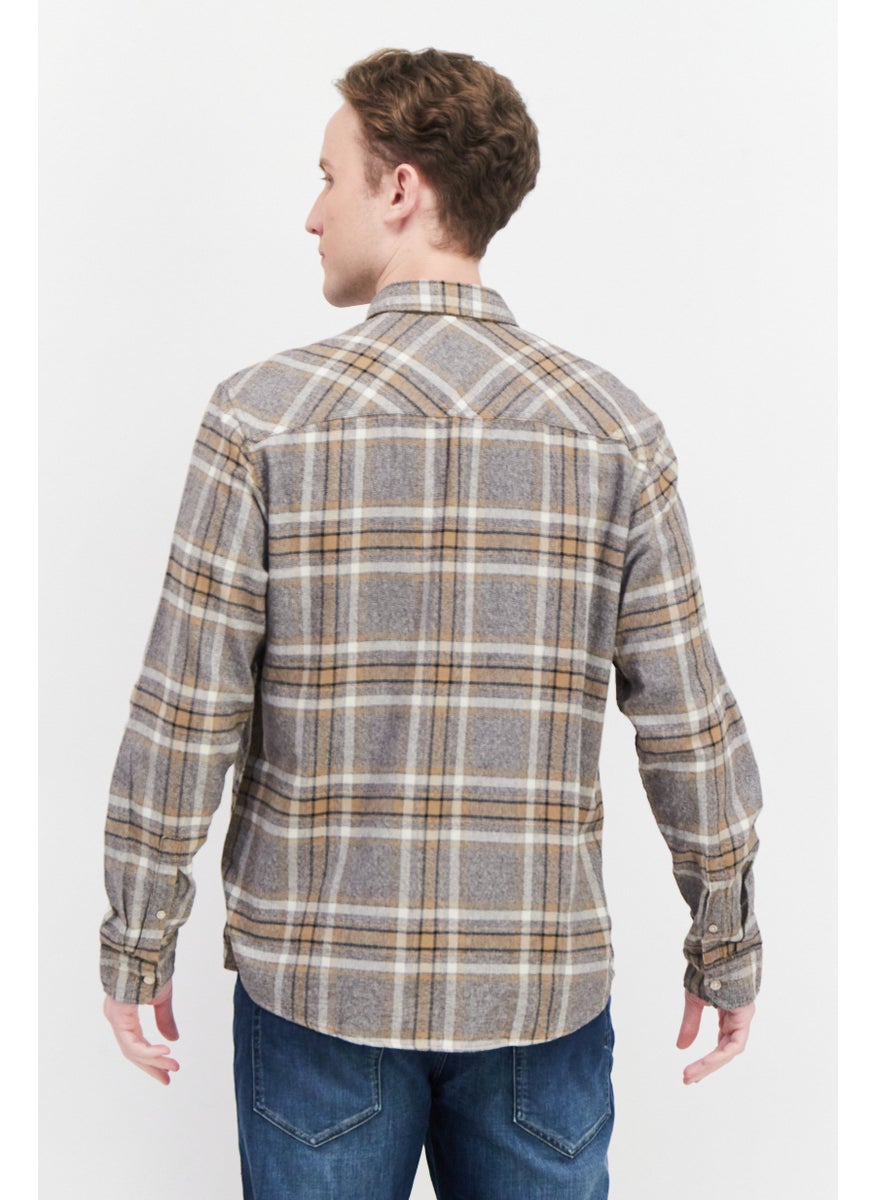 ESPRIT Men Regular Fit Long Sleeves Plaid Casual Shirt, Grey Combo  - Image 2