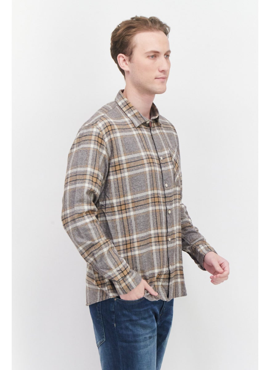 ESPRIT Men Regular Fit Long Sleeves Plaid Casual Shirt, Grey Combo  - Image 4