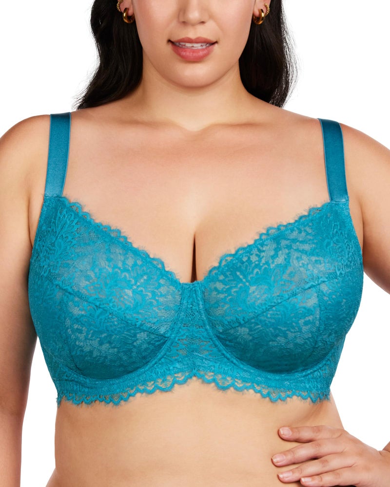HSIA Minimizer Bra for Women - Plus Size Lace Full Coverage Womans Bra Unlined Underwire Bra for Heavy Breast Horizon Blue - Image 1