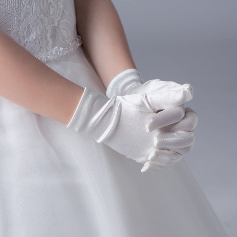 Ever Fairy Girl's Holiday, Wedding, or Pageant White Satin Gloves Princess Glove - Image 5