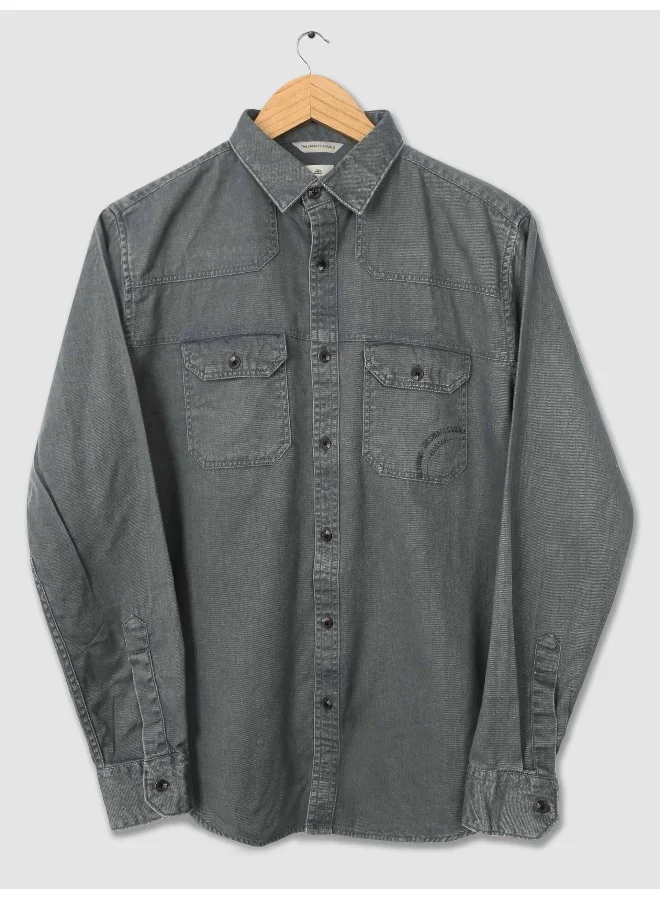 Beyoung Steel Grey Cotton Twill Casual Shirt for Men