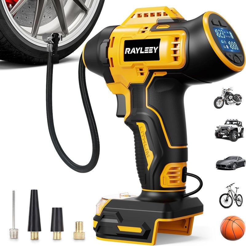 RAYLEEY Portable Tire Inflator Air Compressor with Digital Pressure Gauge - 160PSI Cordless Electric Pump for Cars, Motorcycles, and Sports Balls - Image 1