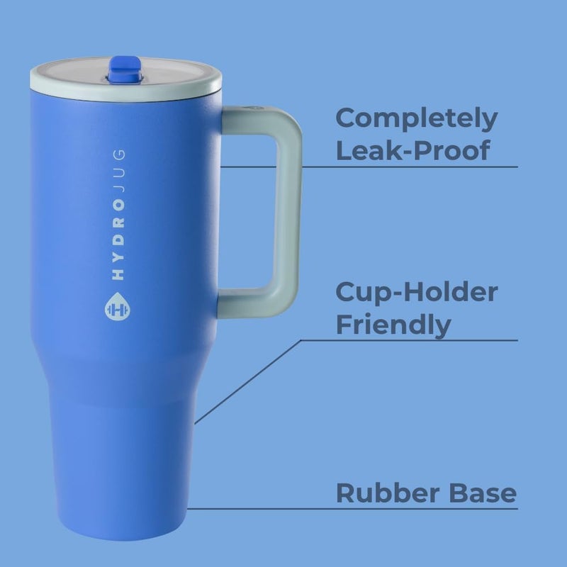 HydroJug Traveler - 40 oz Water Bottle with Handle & Flip Straw - Fits in Cup Holder, Leak Resistant Tumbler-Reusable Insulated Stainless Steel & Rubber Base - Gifts for Women & Men, Riptide - Image 1