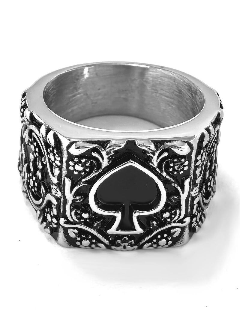 JAJAFOOK Jewelry Men's Stainless Steel Rings, Ace of Spades Gothic Skeleton Biker Tribe Retro Bands (10) - Image 3