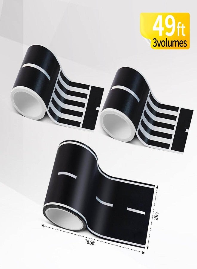 Quadafy 3 Rolls Roadway Tape, Race Cars Decorations for Kids Birthday Party, Race Track Tape Easy to Stick and Tear Without Leaving Any Traces, 2 Inch Wide 49 FT Long 2 Types of Road Tape - Image 2
