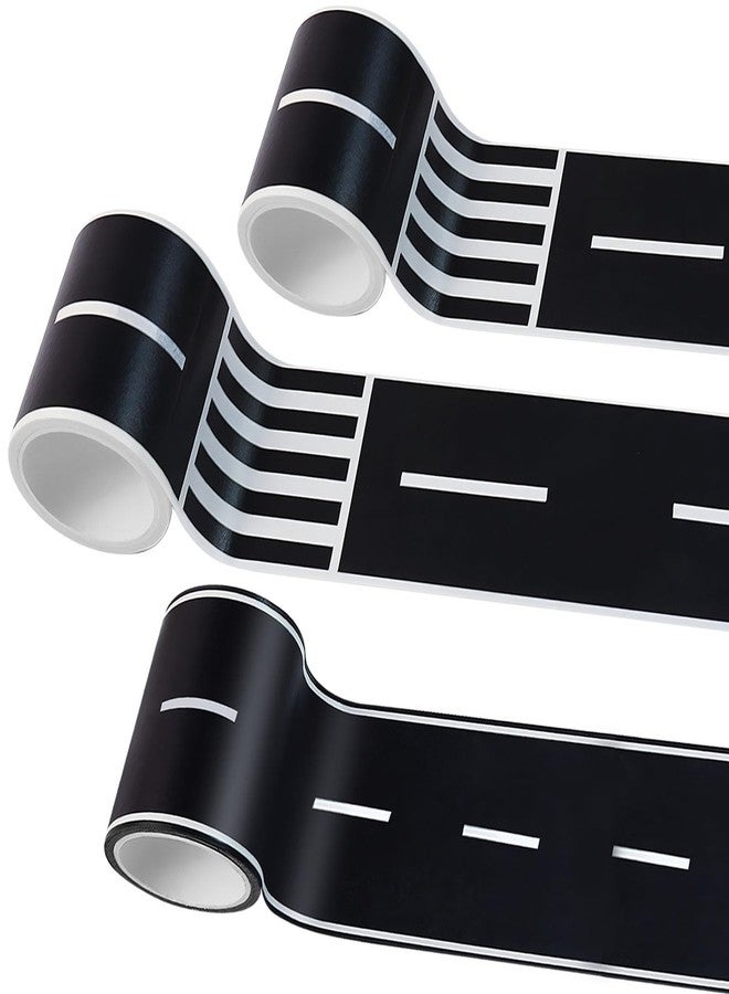 Quadafy 3 Rolls Roadway Tape, Race Cars Decorations for Kids Birthday Party, Race Track Tape Easy to Stick and Tear Without Leaving Any Traces, 2 Inch Wide 49 FT Long 2 Types of Road Tape - Image 1