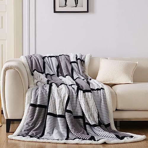 Gracelife Sherpa Fleece Throw Blanket for Couch, Fluffy Plush Warm Fuzzy Blanket for Women and Men, Cozy Thick Soft Twin Blanket for Bed, Grey, 60x80 Inches - Image 1