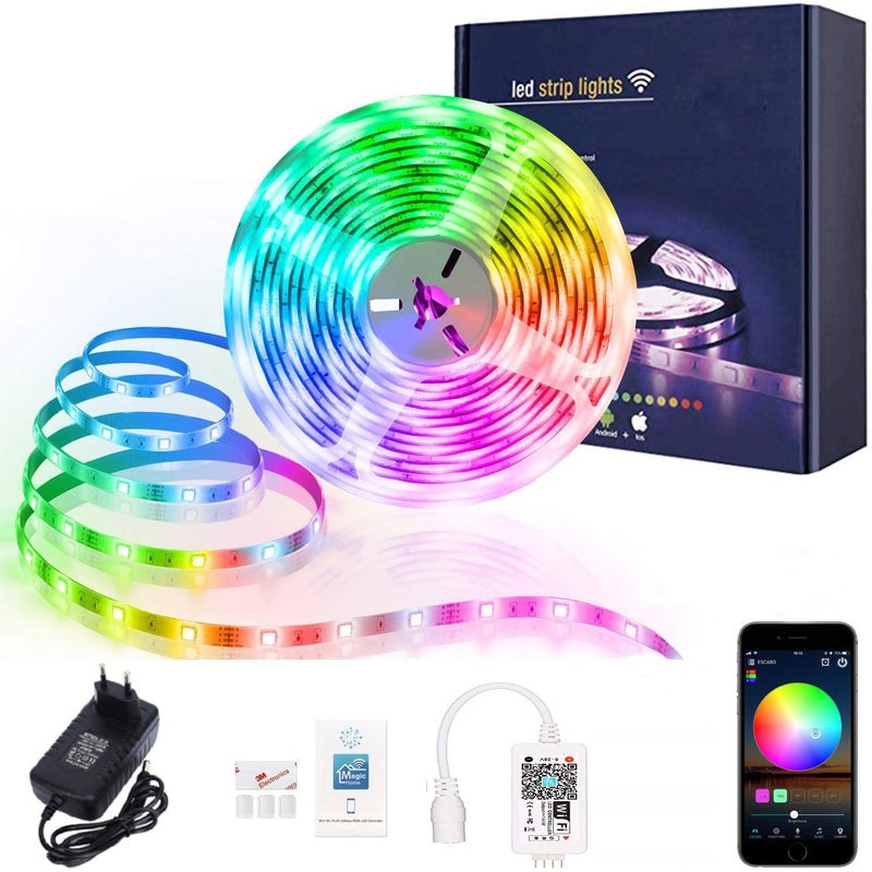 SAIELLIN SAIELLIN Smart Plug N Play LED Strip WiFi Controlled 17 Ft Music Sync Compatible with Alexa Google Assistant RGB Light Strip for Home Decor App Controlled Multicolor Gaming RGB  - Image 1