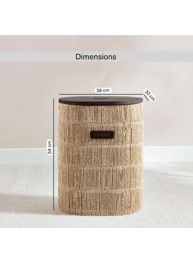 Pan Home سلة غسيل طبيعية بغطاء خشبي - Image 5
