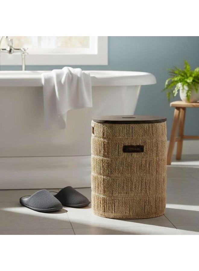 Pan Home سلة غسيل طبيعية بغطاء خشبي - Image 1