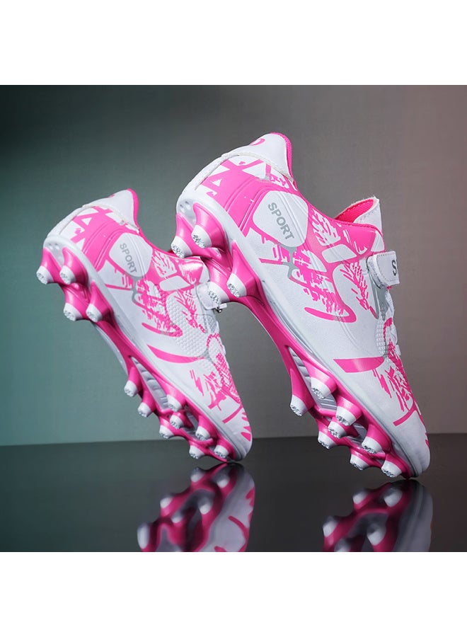 Hydrogen Cloud Joint Name Children's Football Shoes Boys Competition Training Cleats for Primary and Secondary School Students - White Pink Long Nails