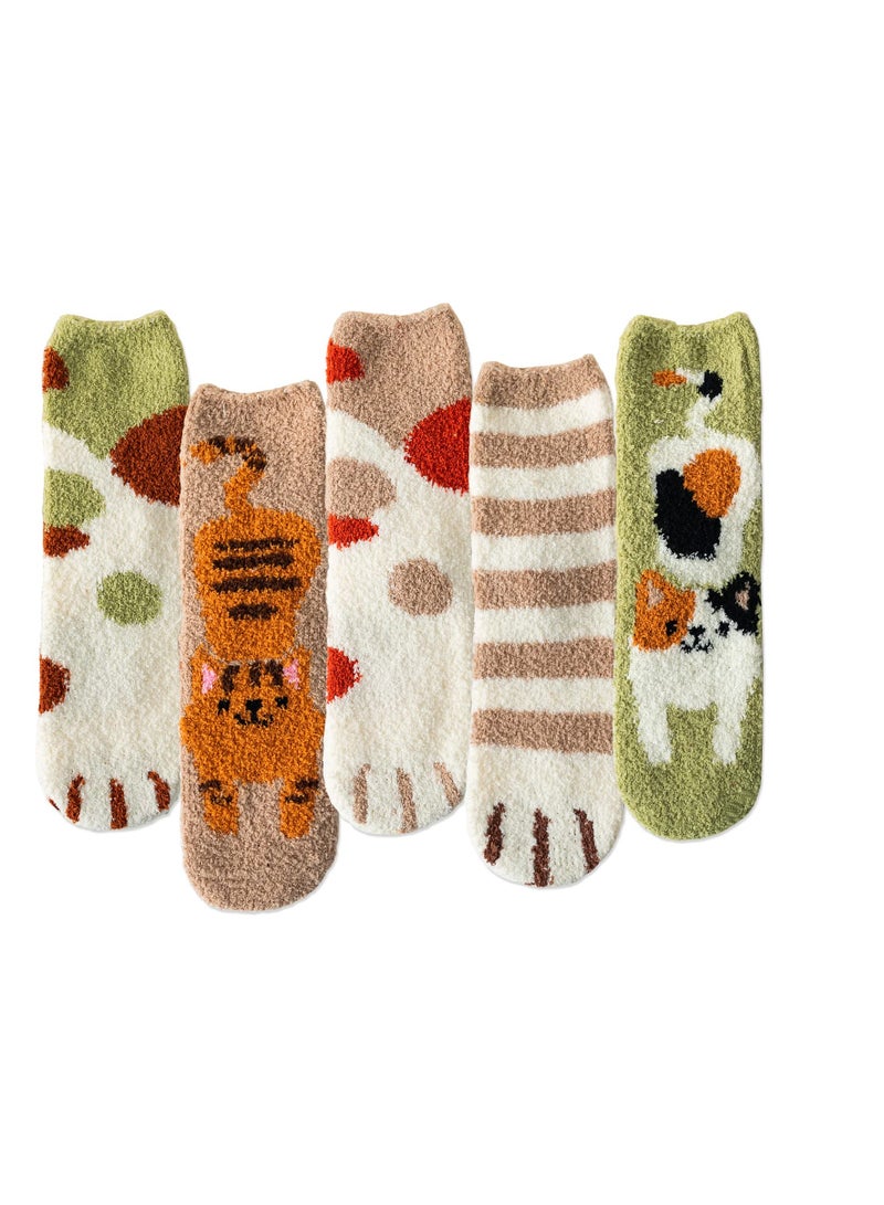SYOSI Womens Soft Cute Funny Animal Socks, 5 Pairs Non-shedding Womens Soft Fuzzy Socks, Winter Colorful Slipper Socks, Winter Warm Socks, Cute Fluffy Sleeping Gift - Image 1