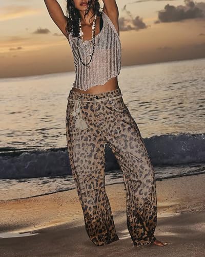 Kedera Women's Baggy Wide Leg Jeans Barrel Horseshoe Boyfriend Cropped Leopard Printed Denim Pants - Image 5