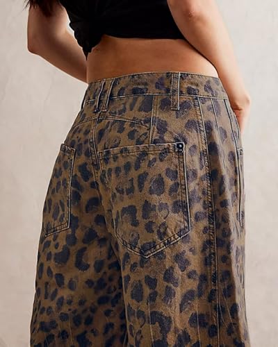 Kedera Women's Baggy Wide Leg Jeans Barrel Horseshoe Boyfriend Cropped Leopard Printed Denim Pants - Image 4
