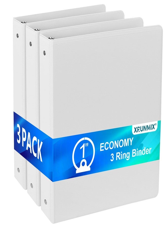 XRUNMIX Bulk 3 Packs 1'' Economy 3-Ring Binders, 1 Inch Round Rings, US Letter Size 8.5'' x 11'', 200 Sheets Capacity, ClearVue Presentation View, Non-Stick, White (3) - Image 1