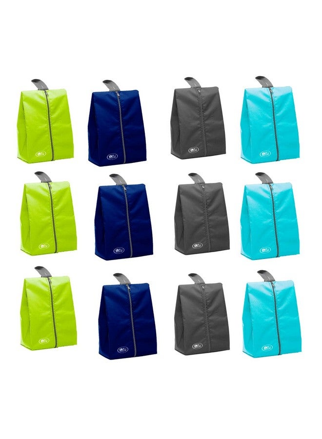 Lify مجموعة حقائب تنظيم تخزين الأحذية من ليفي، قماش نايلون مقاوم للماء مع سحاب قوي للسفر (12 قطعة) (أزرق داكن3 + أزرق أكوا3 + رمادي3 + فوسفوري3) - Image 1