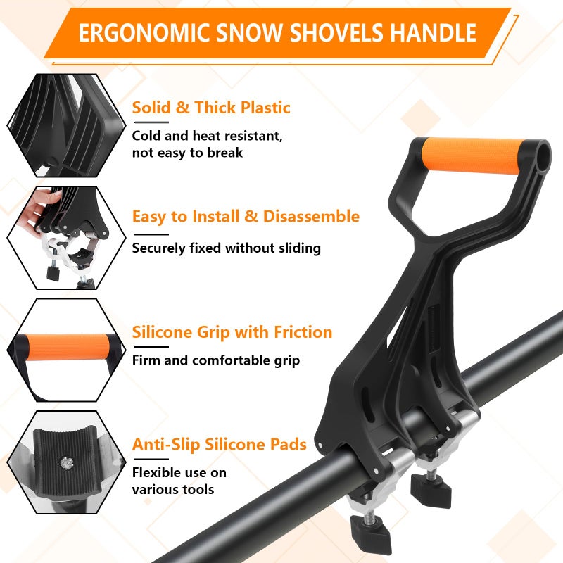 KJX Upgraded Shovel Handle Extension, Ergonomic Snow Shovel Handle Replacement, Back Saver Attachment Universal Fit for Weed Eater, Rakes, String Trimmers, Shovels and More Yard Tools - Image 3